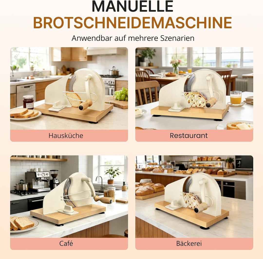 Manuelle Brotschneidemaschine mit Handkurbel | Einstellbare Scheibendicke | Scharfe Edelstahlklinge