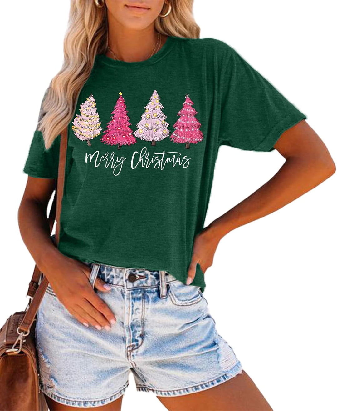 Weihnachts Tshirt Damen Merry Christmas T Shirt Xmas Tree Shirts Grün1 S, Grün1 S