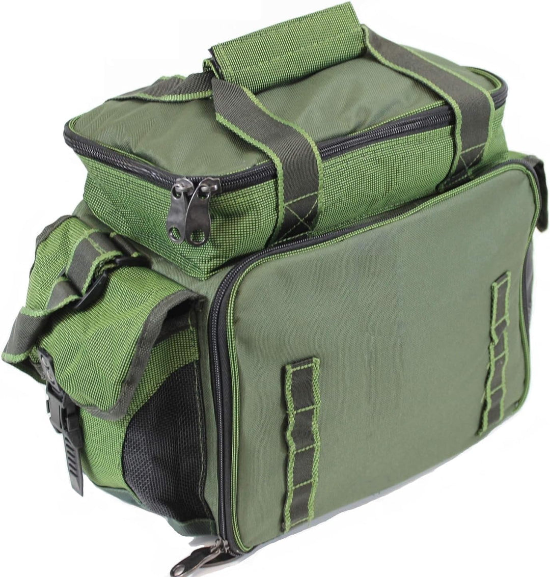 QMBasic Angelboxentasche inkl. 4 Tackle-Boxen | Angelkoffer für Zubehör Wasser-Abweisend gepolsterte