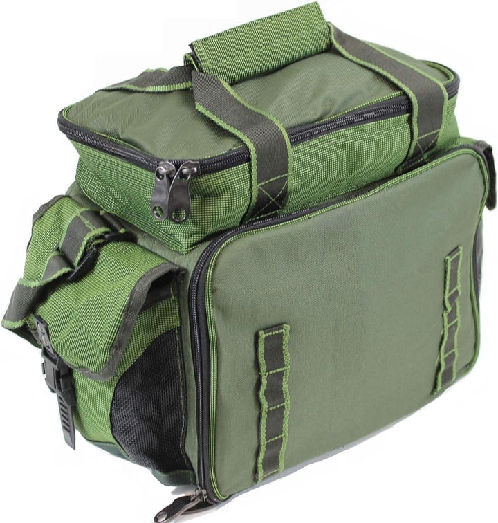 QMBasic Angelboxentasche inkl. 4 Tackle-Boxen | Angelkoffer für Zubehör Wasser-Abweisend gepolsterte