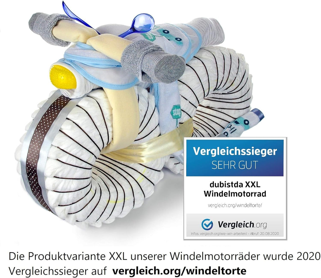 dubistda© Windeltorte Windelmotorrad Jungen ROCKSTAR blau / 45-teilig - Windeltorte Motorrad - Gesch