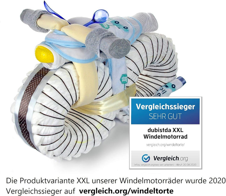 dubistda© Windeltorte Windelmotorrad Jungen ROCKSTAR blau / 45-teilig - Windeltorte Motorrad - Gesch