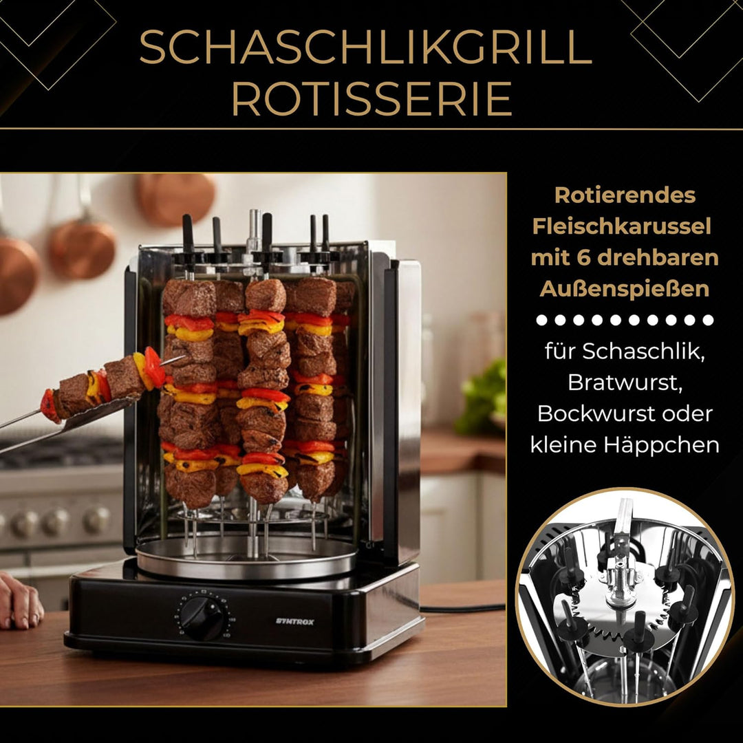 Syntrox Germany Dönergrill mit drehbaren Aussenspiessen und 120 Minuten Timer Schwarz