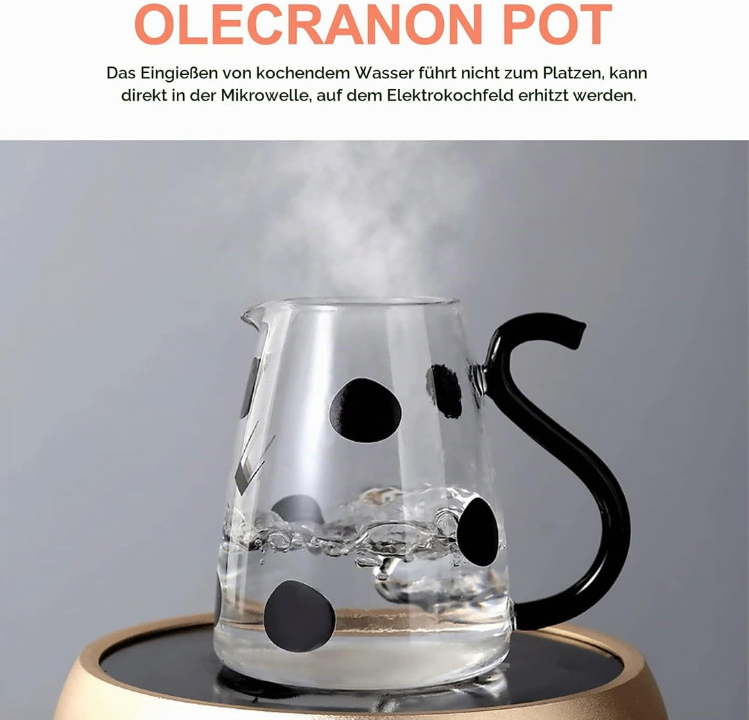 BESTonZON Glaskrug mit Tasse Kuh Figur Glaskaraffe Glaskanne Wasserkrug Eistee Kanne Saftkrug Getr?n