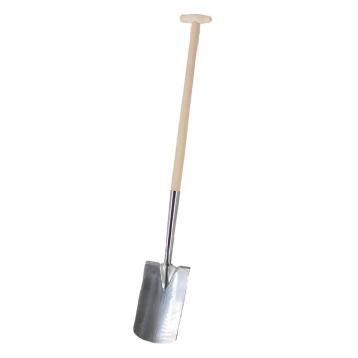 Rekord Gärtnerspaten (Edelstahl) mit Tritt, Schwanenhals und 76 cm T-Stiel aus Eschenholz, Schaufelk