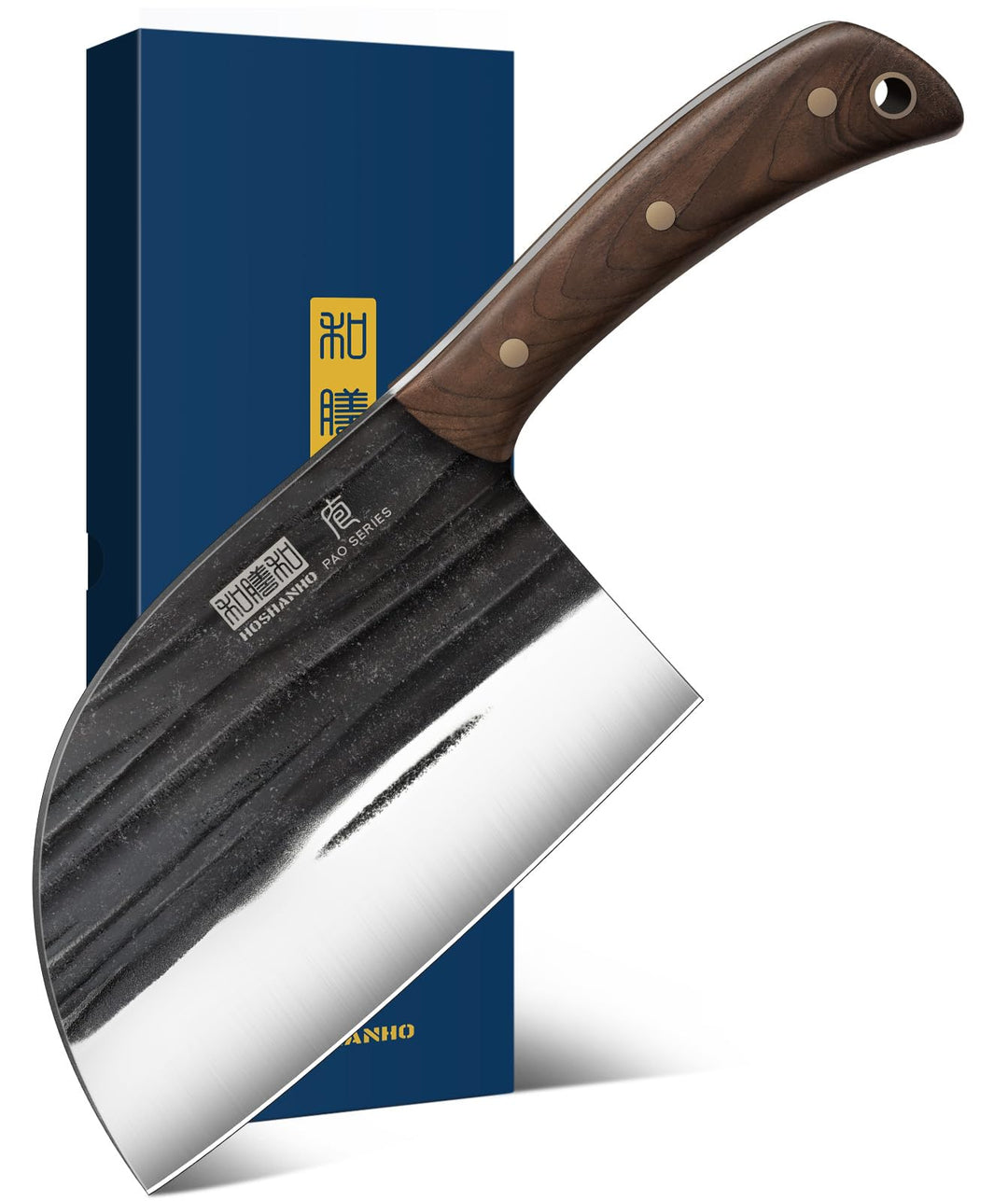 HOSHANHO 17cm Serbisches Kochmesser, Hackmesser aus Kohlenstoffstahl zum Fleischschneiden, Handgefer