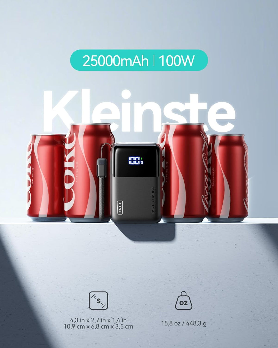 INIU Power Bank, 100W 25000mAh Powerbank Klein Aber Stark Phone & Laptop Externe Handyakkus USB C In