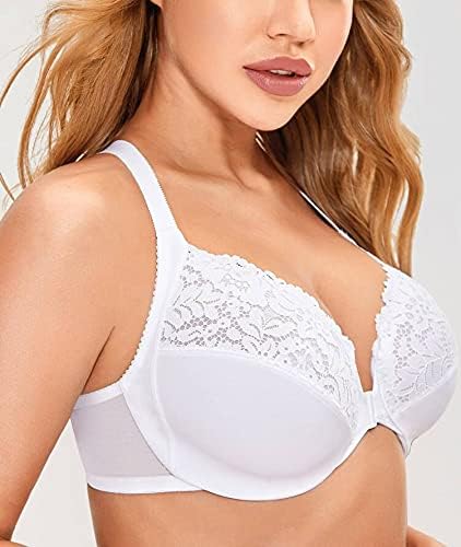 DELIMIRA Damen Vorderverschluss BH mit Bügel Vollständige Abdeckung Grosse Grössen 75B Weiss, 75B We