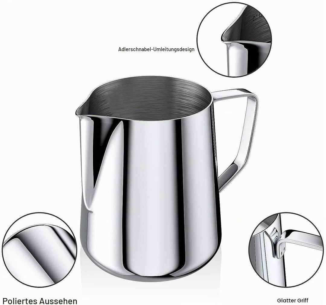 2 Stück Milchkännchen Edelstahl, 150ml/350ml Aufschäumer Kännchen, Milch Aufschäumkrug mit Messung M