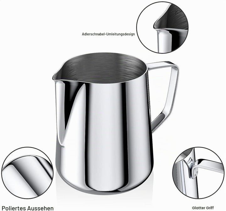 2 Stück Milchkännchen Edelstahl, 150ml/350ml Aufschäumer Kännchen, Milch Aufschäumkrug mit Messung M