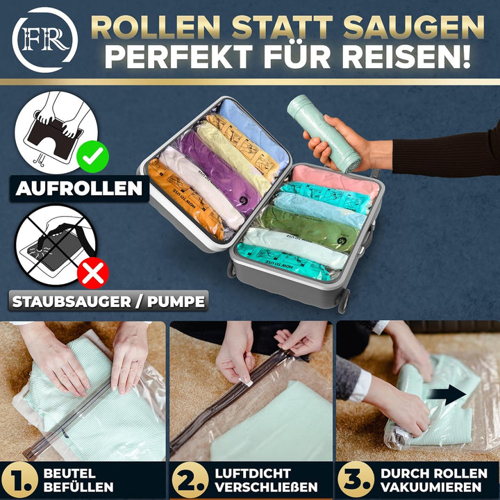 FiRiO Vakuumbeutel Reise zum Rollen I 8 STÜCK I Grösse M: 60x40cm I Vakuumbeutel für Kleidung Reise