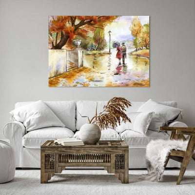 Bilder auf Leinwand 100x70cm Leinwandbild Wetter regen herbst park Gross Wanddeko Bild Schlafzimmer