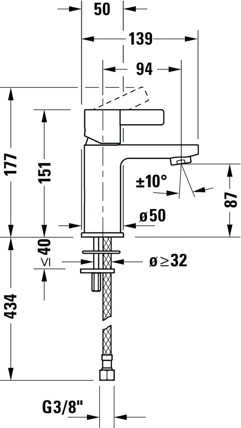 Duravit D-Neo Waschtischarmatur, Grösse S (Auslauf Höhe 87 mm). Wasserhahn Bad in Chrom S ohne Zugst