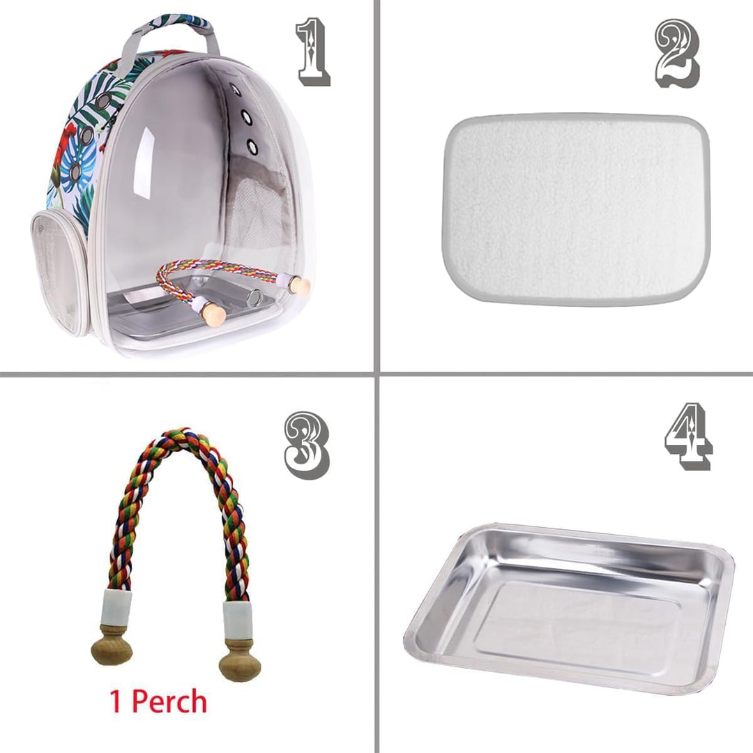 Bird Carrier Rucksack, Bubble Bird Travel Carrier Backpack with Stainless Steel Tray and Standing Ba