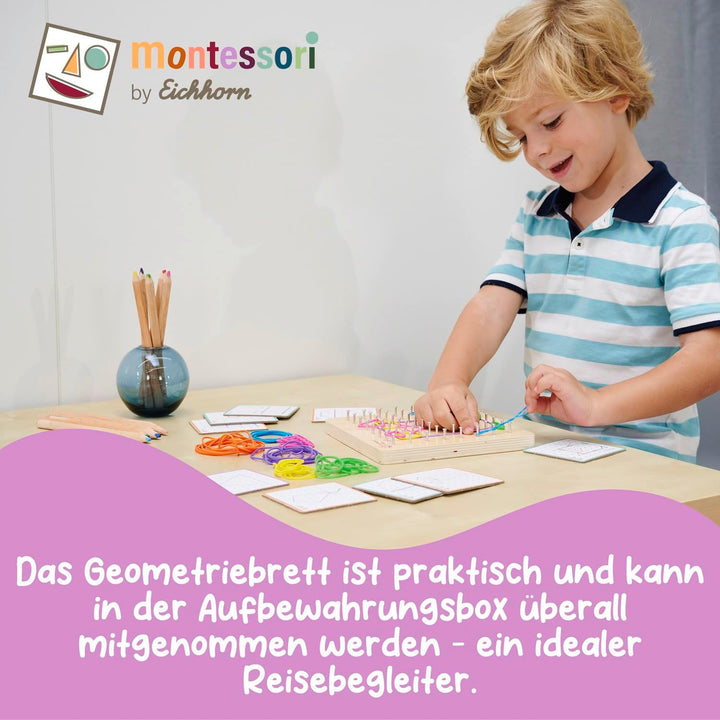 Eichhorn – Montessori – Geometriebrett mit 64 Nägeln und 30 farbigen Gummis, fantasievolles befestig