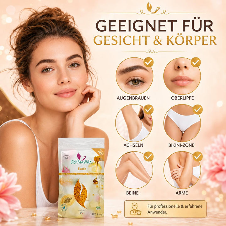 800 Gramm Dermawax Exotic Hypoallergen Waxing Perlen zur Haarentfernung Augenbrauen Gesicht Intim Bi