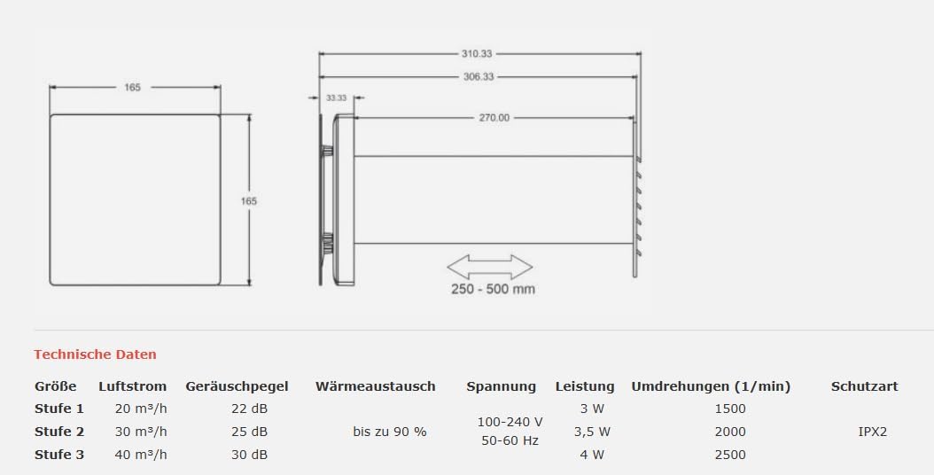 Airroxy aRheat Wärmerückgewinnung Wand‑Rekuperator weiss Ø100
