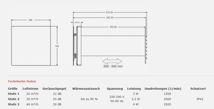 Airroxy aRheat Wärmerückgewinnung Wand‑Rekuperator weiss Ø100