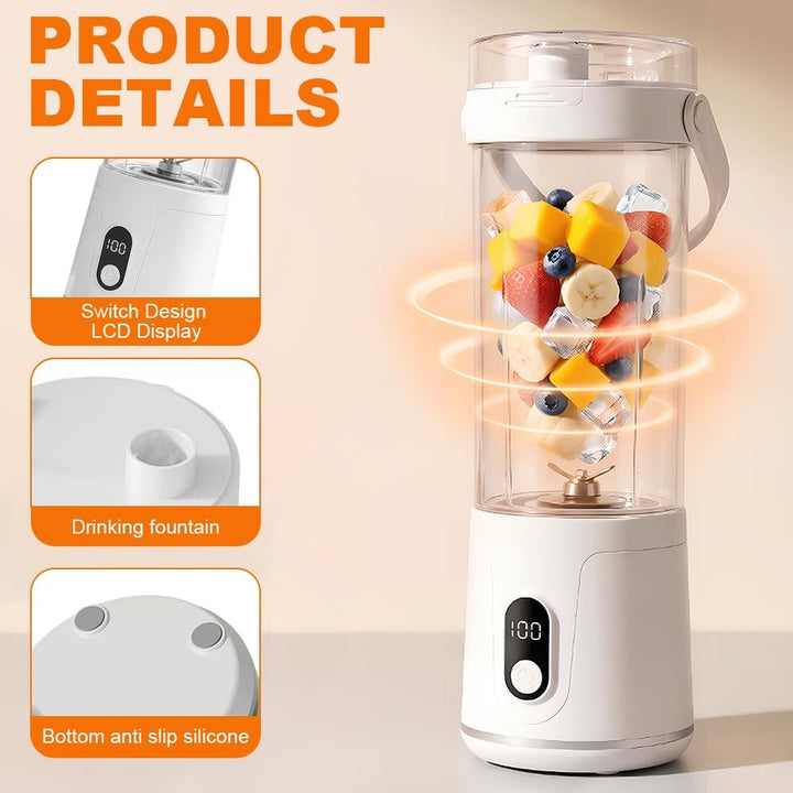 600ml Tragbarer Mixer, Smoothie Maker to Go, Mini Mixer mit 12 Edelstahlklinge, Wiederaufladbar Port