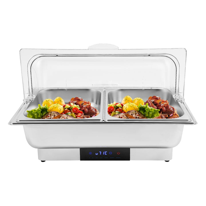 Elektrischer Buffetwärmer, Buffet mit LED-Display, 600 W, Buffet mit 2 Becken aus Edelstahl, einstel