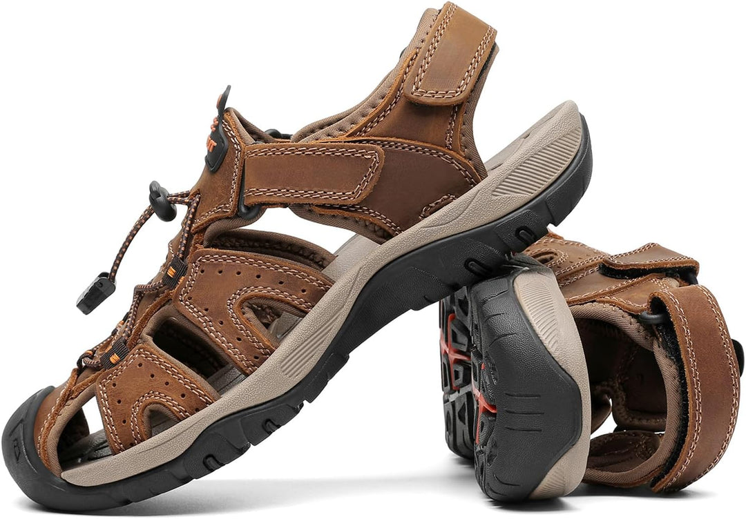FLARUT Sandalen Herren Outdoorsandalen Sommer Wanderschuhe Trekkingsandalen Leder Strand Wandersanda