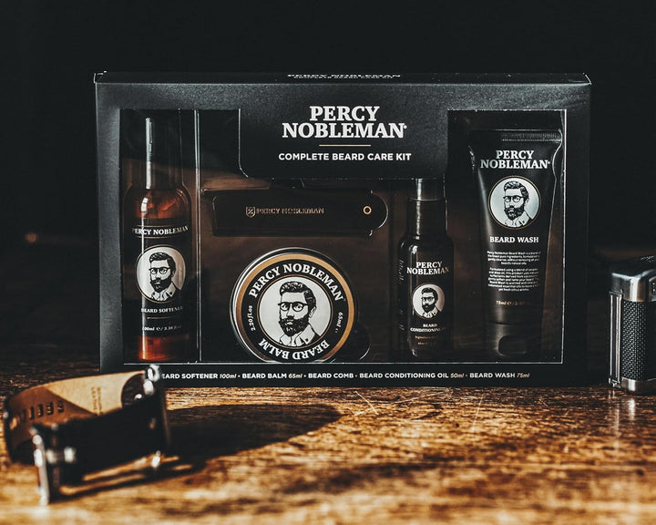Percy Nobleman, Komplettes Bartpflege-Set mit Bartweichmacher, duftendem Bartöl, Bartbalsam, Bartwäs