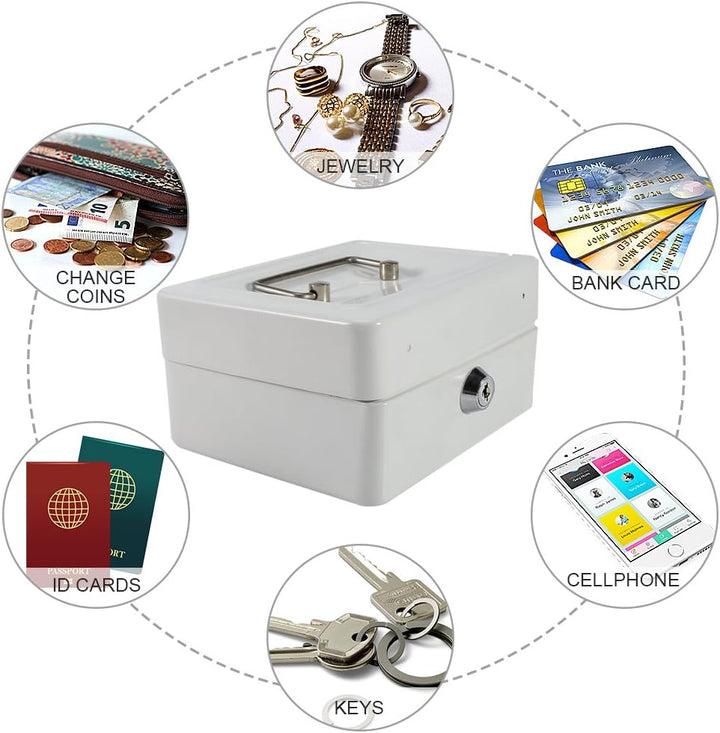 Zerodis Kleine Geldkassette mit Schlüsselschloss Portable Doppelschicht Metallmünze Geld Storage Sec