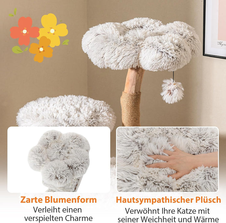COSTWAY 135cm Kratzbaum Holz, Katzenbaum mit Katzenhöhle, Plüschsitzfläche, Sitzplattform &amp; Ball, Ka