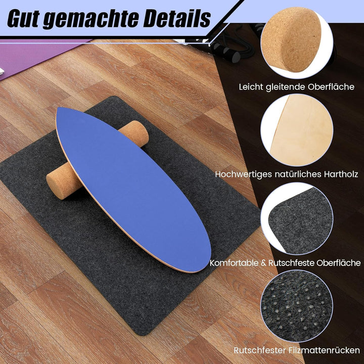 COSTWAY Balance Board aus Holz, Balancebrett, Balance Trainer Trickboard für zuhause, inkl. Korkroll