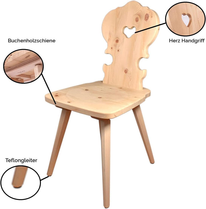 Hochwertiger Bauernstuhl aus 100% Zirbenholz - Traditioneller Holzstuhl – Landhausstuhl- Sitzhöhe: 4