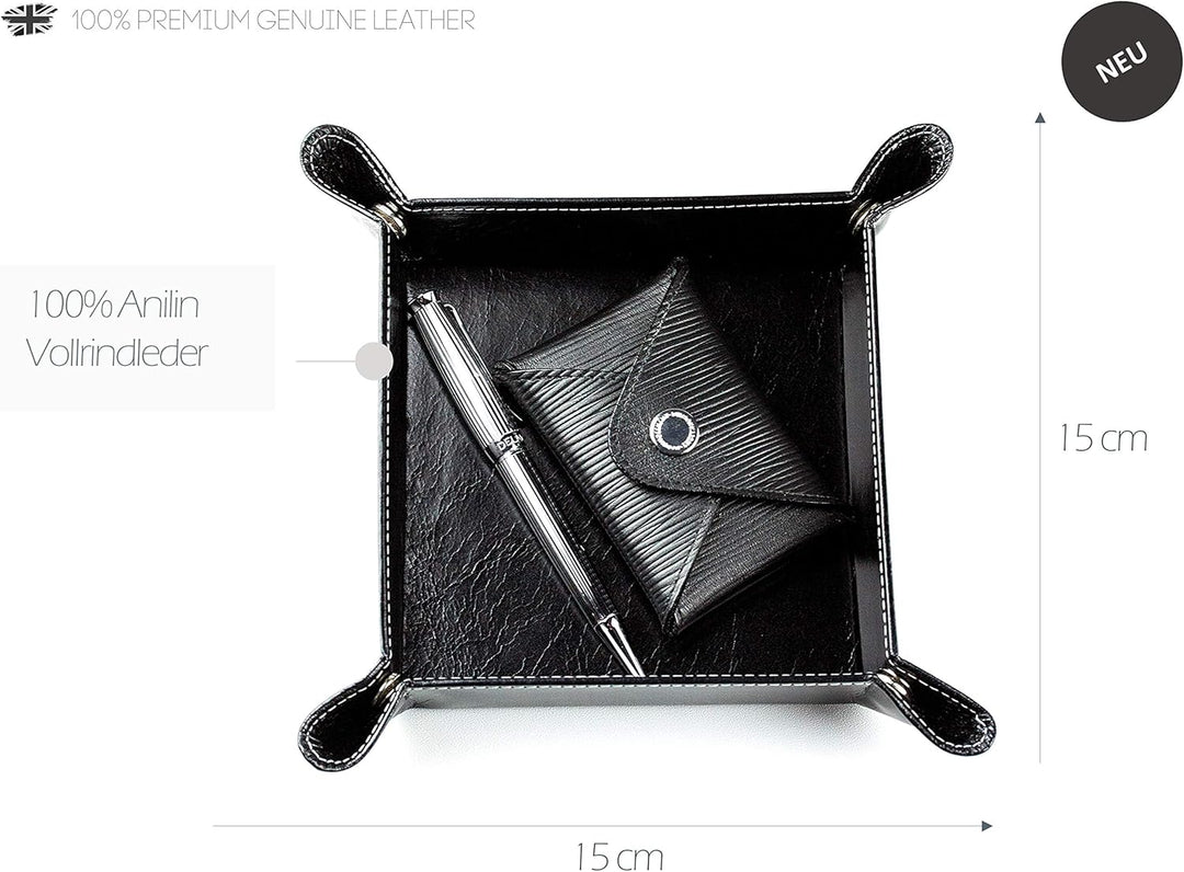 DELMON VARONE - Personalisierbarer Taschenleerer aus Premium Leder Anilin schwarz, Schlüsselschale i