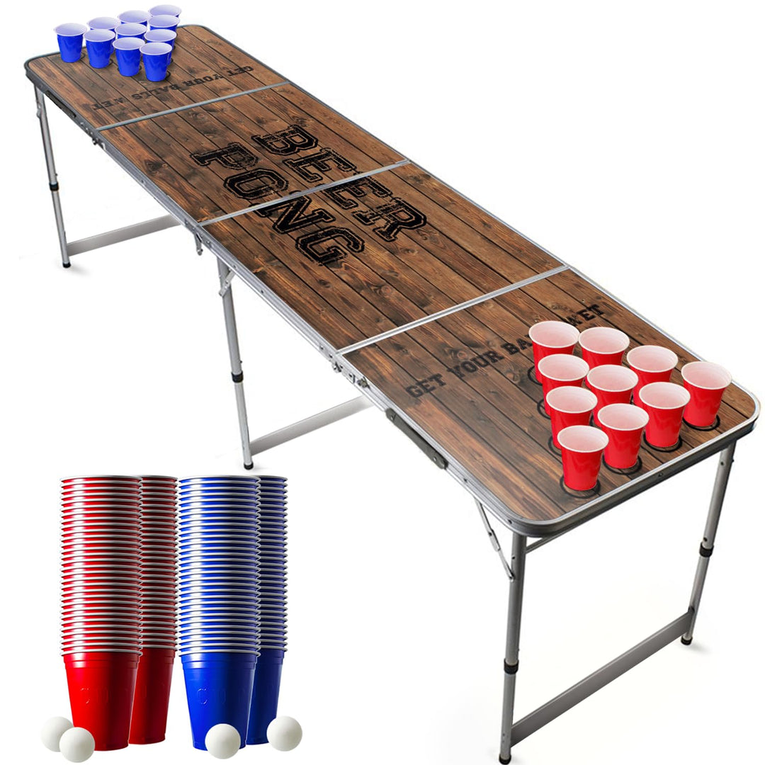 Beer Pong Original Cup® - Bierpong Tisch + 120 Becher + 6 Bälle - Zusammenklappbarer, transportabler