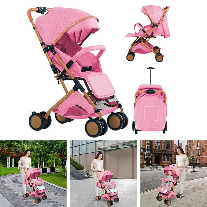 Kinderbuggy, Kinderwagen Zusammenklappbar, Reise-Kinderwagen mit Wattepads und Moskitonetzen (Rosa-Y