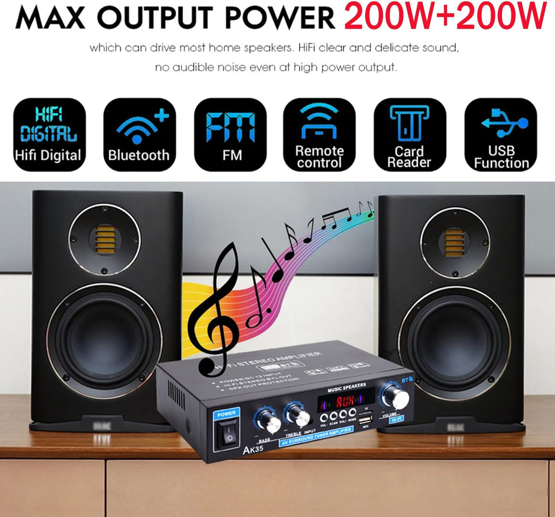 WOOPKER AK35 HiFi-Verstärker, Bluetooth 5.0 Mini Verstärker HiFi Stereo Heimkino Stereo av Receiver