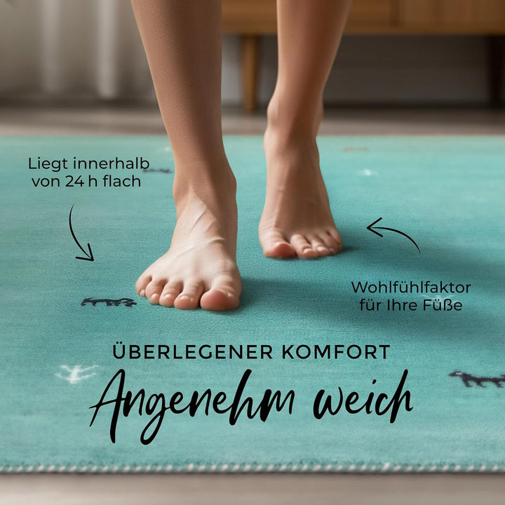 carpetfine Wollteppich Gabbeh Uni Quadratisch Türkis 60x60 cm | Moderner Teppich für Wohn- und Schla