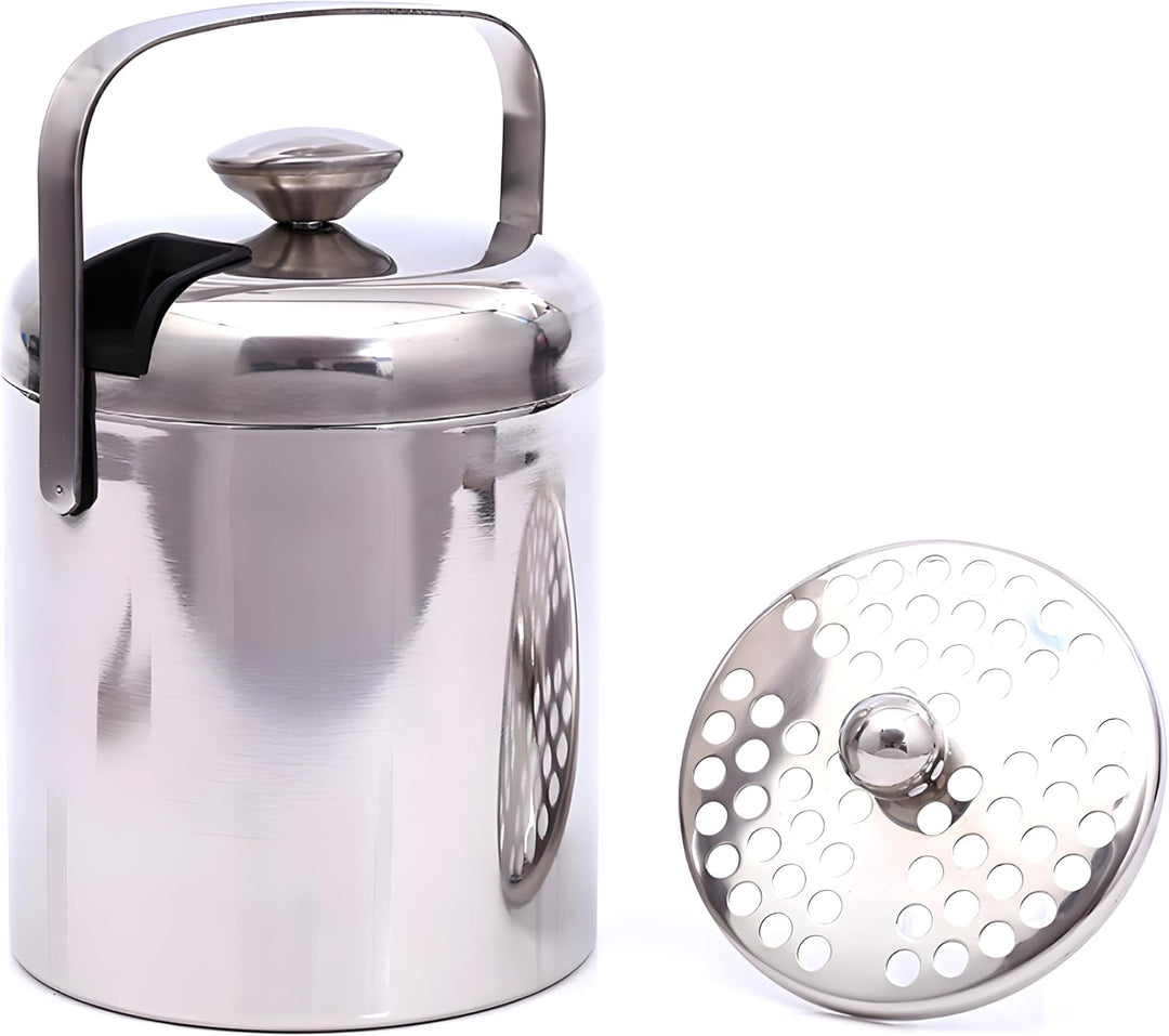 Retoo Eiskübel mit Deckel und Zange, 1,3 Liter Eiseimer für Eiswürfel, Eiswürfelbehälter Doppelwandi