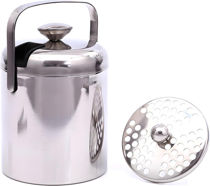 Retoo Eiskübel mit Deckel und Zange, 1,3 Liter Eiseimer für Eiswürfel, Eiswürfelbehälter Doppelwandi