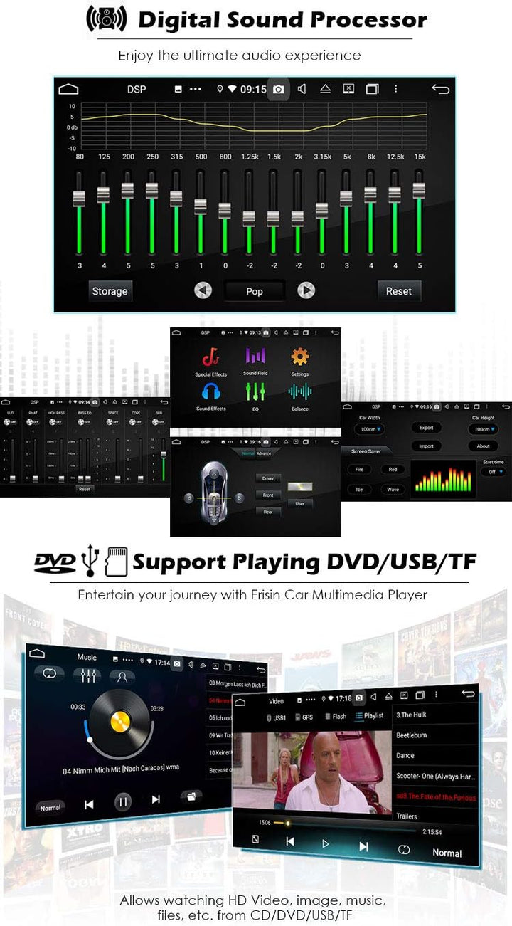 erisin Autoradio GPS Sat Nav DAB + Radio Touchscreen für VW Passat CC B6 B7 8-Core 10.1 Zoll Android
