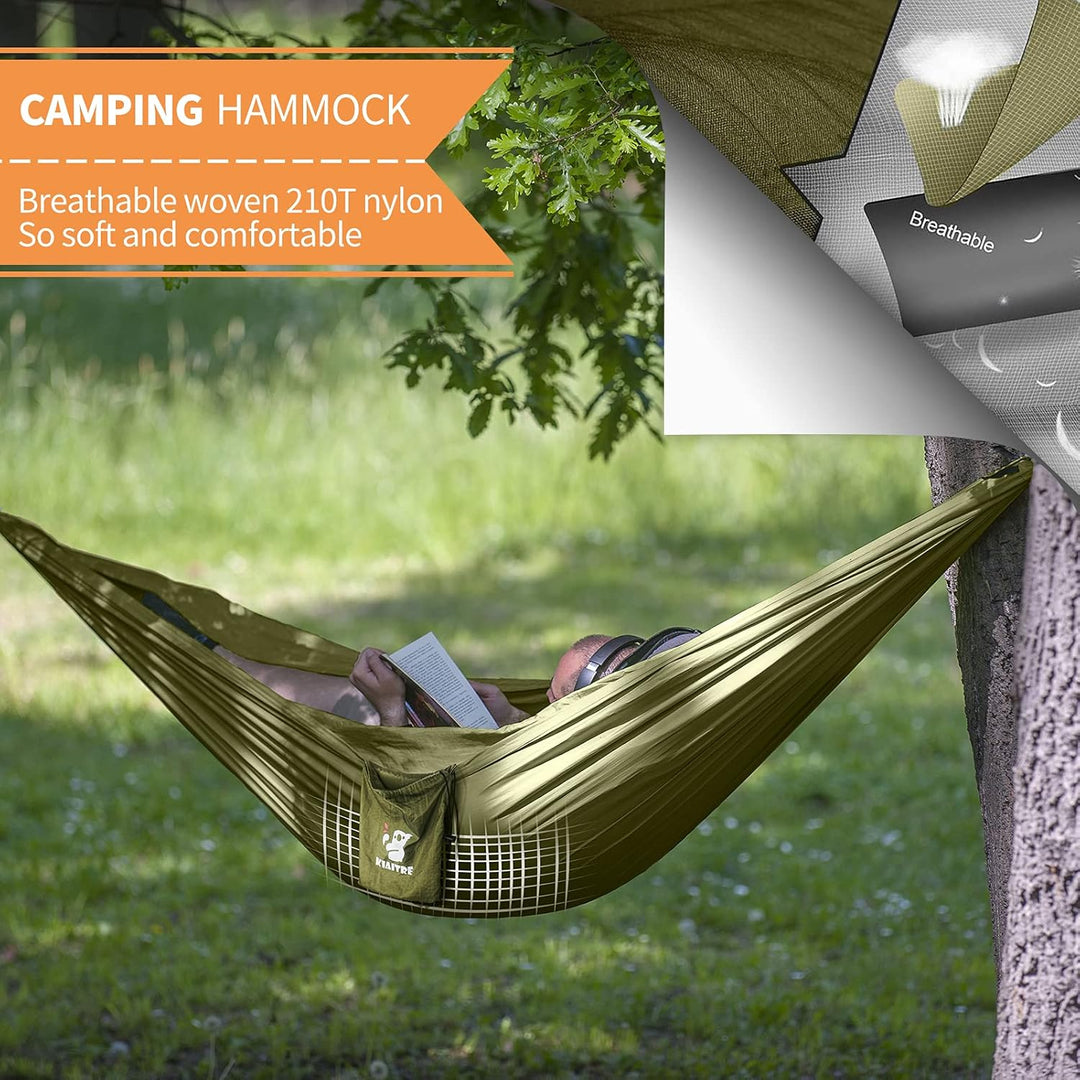 Kiaitre Hängematte, Hängematte Outdoor mit Moskitonetz - 260 x 130 cm Leichte Nylon Hängematte für R