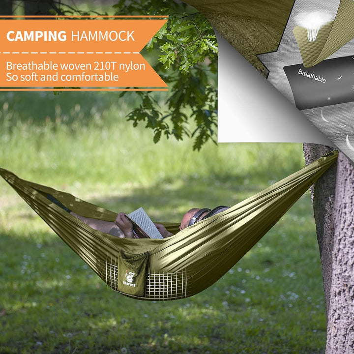 Kiaitre Hängematte, Hängematte Outdoor mit Moskitonetz - 260 x 130 cm Leichte Nylon Hängematte für R