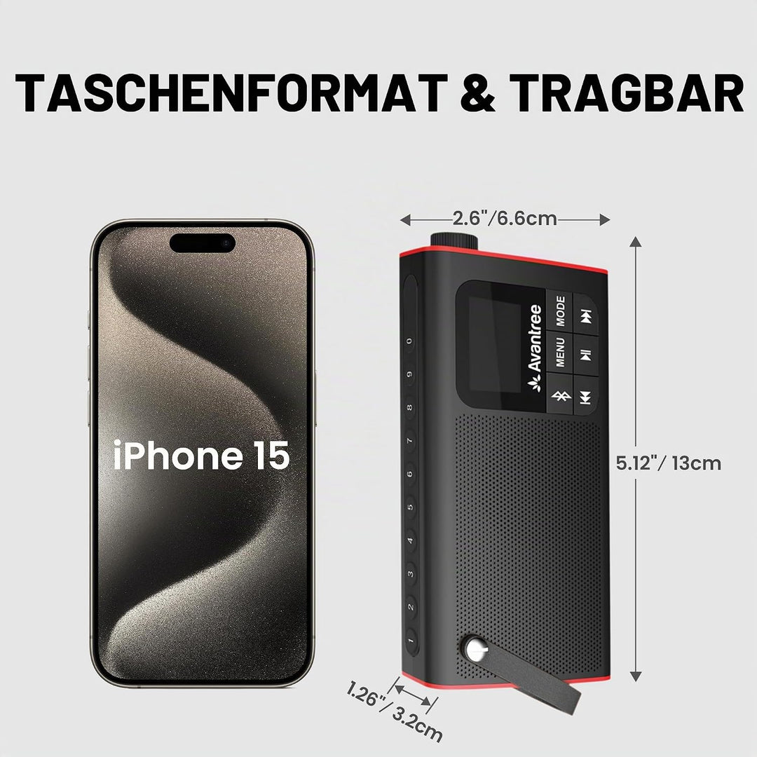 Avantree 3 in 1 Portable Tragbares FM Radio, Klein Mini Radio mit Bluetooth Lautsprecher, SD Card MP