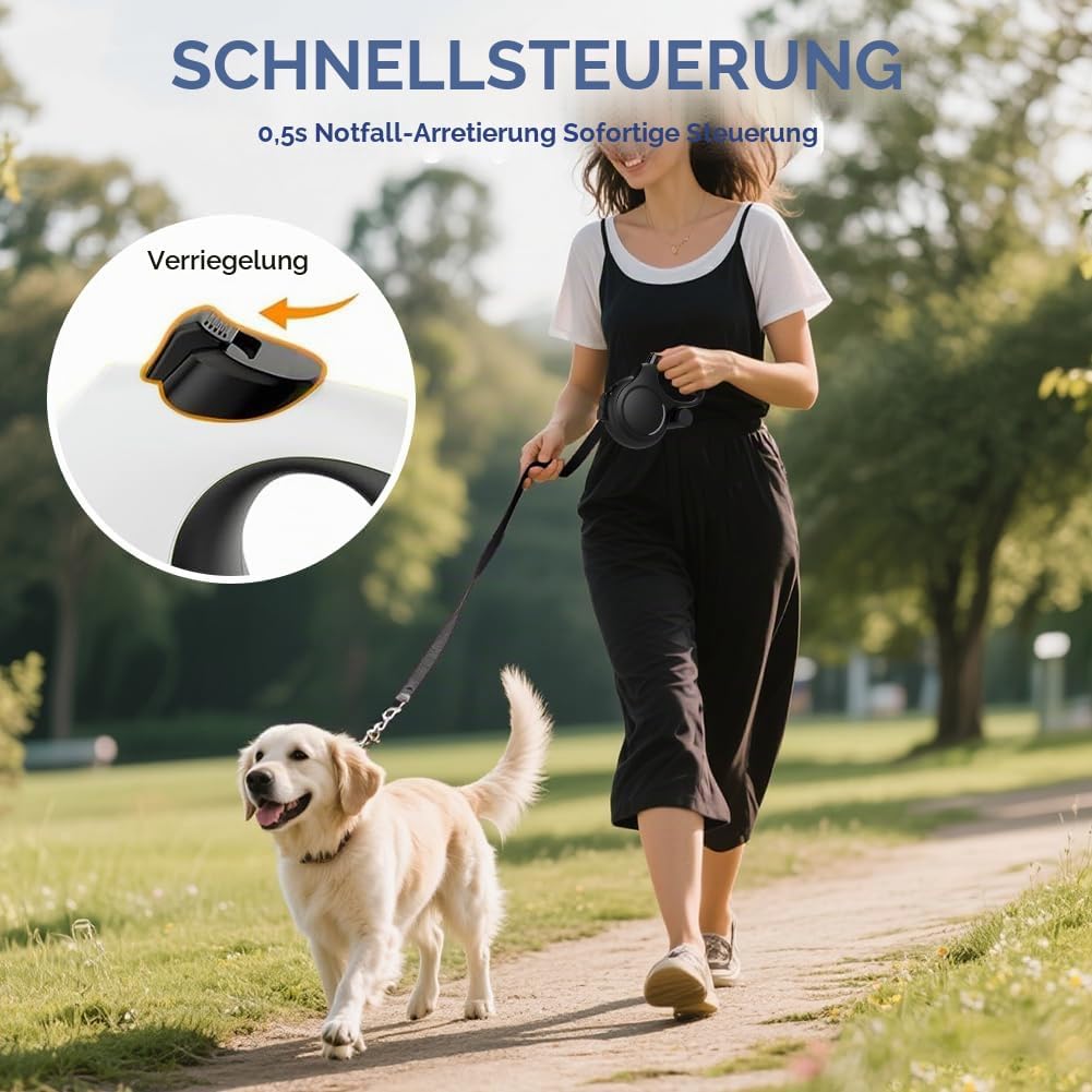 Hundeleine 8m, Einziehbare Hundeleine, Rollleine für Hunde, Rollleine mit Kotbeutelhalter, mit Bissf