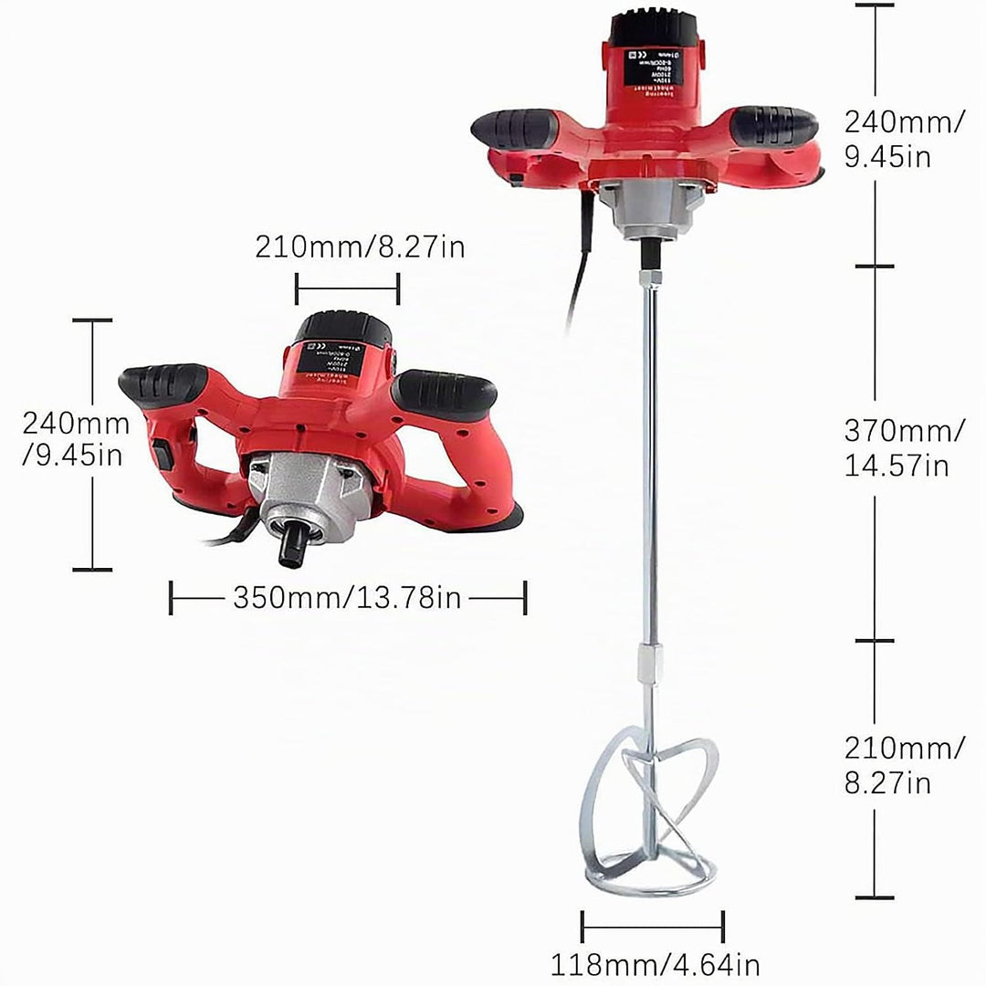 BriSunshine Mörtelrührer Rührgerät (2100W, 0-800r/min Drehzahl, 6 einstellbaren Geschwindigkeiten, A