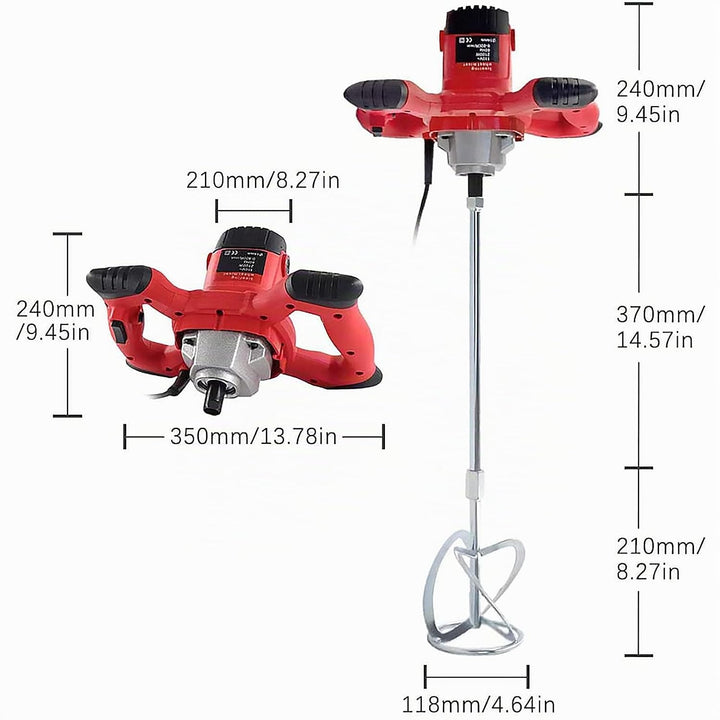 BriSunshine Mörtelrührer Rührgerät (2100W, 0-800r/min Drehzahl, 6 einstellbaren Geschwindigkeiten, A