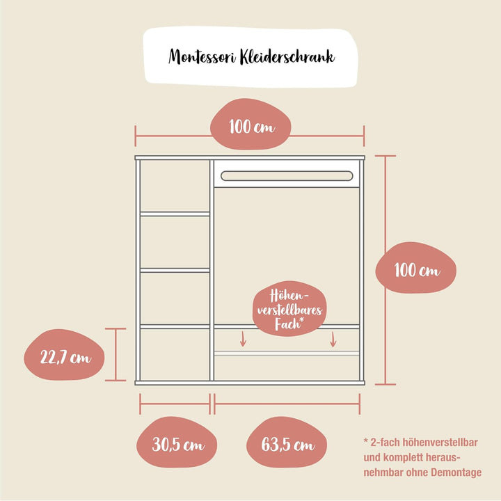 Ehrenkind® Montessori Kleiderschrank | Kinderregal Kiefer Natur | Kinderschrank FSC Zertifiziert | G