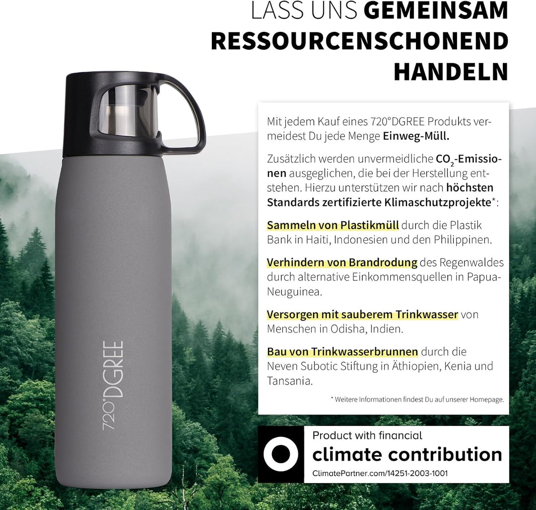 720°DGREE Thermoskanne mit Becher “Follow” - 450ml - 3 Grössen, Auslaufsicher, BPA-Frei - Edelstahl