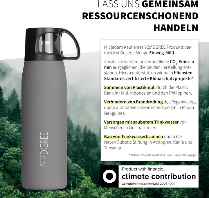 720°DGREE Thermoskanne mit Becher “Follow” - 450ml - 3 Grössen, Auslaufsicher, BPA-Frei - Edelstahl