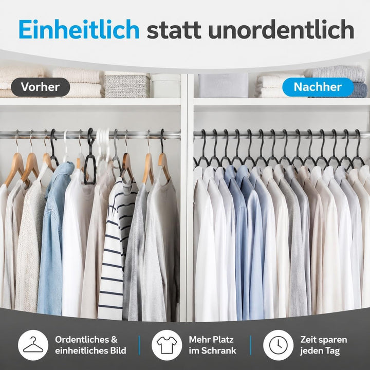 Kleiderbügel schwarz 50 Stück mit drehbaren Haken, Kleiderbügel Kunststoff, Kleiderbügel Plastik sch