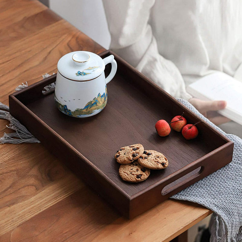 Walnuss-Tablett Holz-Serviertablett, Einfaches Rechteckiges Obst-Snack-Kaffee-Getränke-Tablett Im Ja