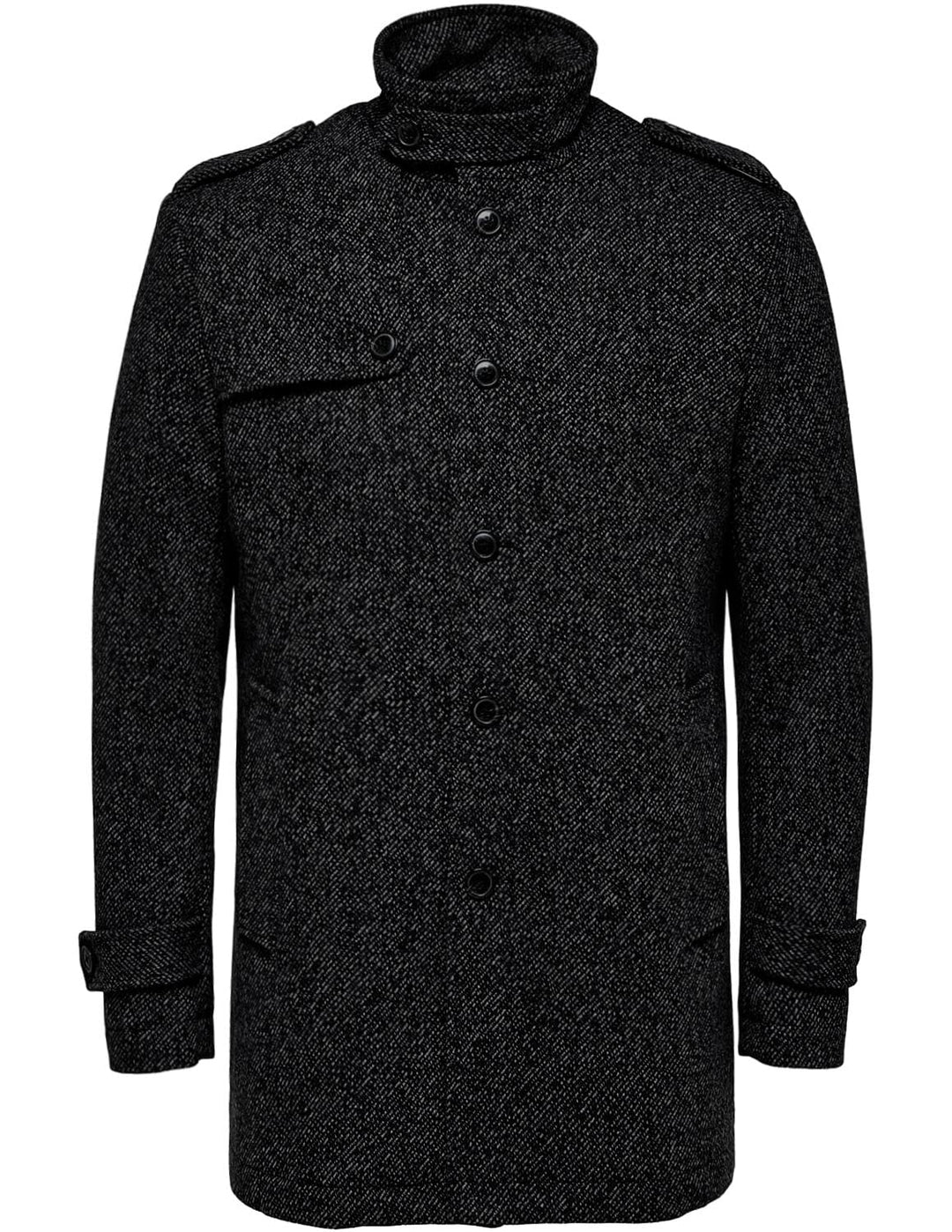 SELECTED HOMME Mantel Slhcovent Wollmantel Wintermantel Einreiher Herrenmantel M Schwarz/Weiss, M Sc